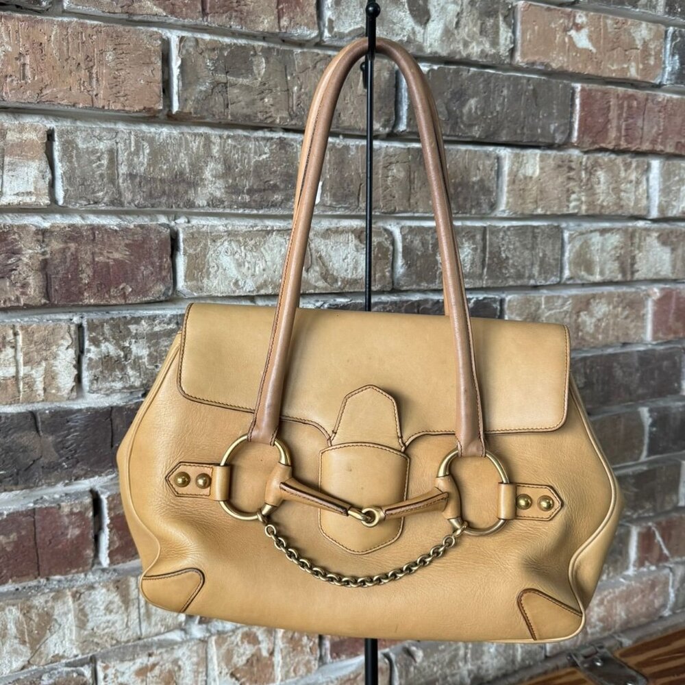 Vintage Gucci Beige Leather Horsebit Shoulder Bag